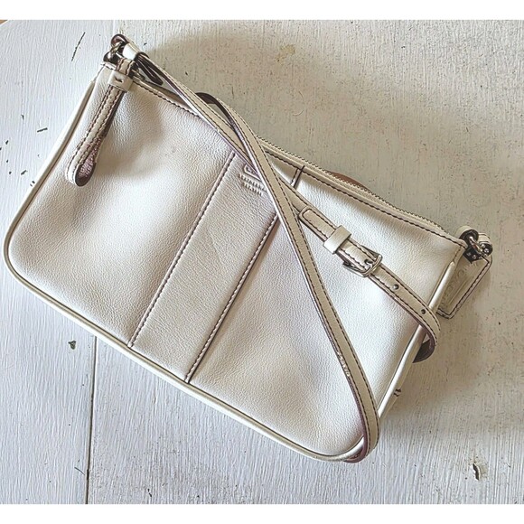 Coach 7578 Slim Demi Zip Shoulder Crossbody Bag Leather Ivory White Logo Lozenge - Picture 3 of 16